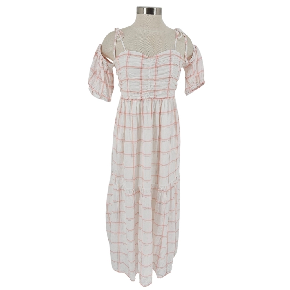 Universal Thread Maxi Dress White Pink Plaid Short Sleeve Smocked Medium
